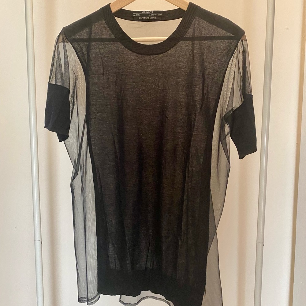 All Saints Sheer Short Sleeve Top Size 6